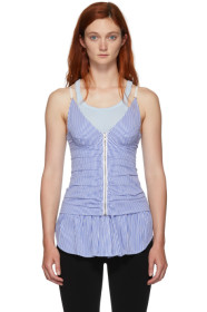 Alexander Wang - Blue & White Ruched Zipper Tank Top