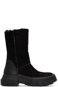 Rick Owens - Bottes en peau retournée noires Tractor