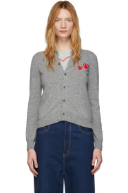Comme des Garçons Play - Grey Wool Double Heart Patch Cardigan