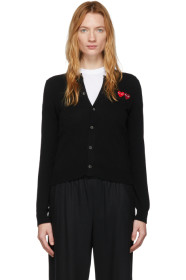 Comme des Garçons Play - Black Wool Double Heart Patch Cardigan