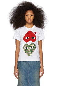 Comme des Garçons Play - 白色 & 红色迷彩心形印花 T 恤