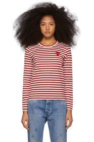 Comme des Garçons Play - Red & White Striped Heart Patch Long Sleeve T-Shirt