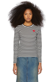 Comme des Garçons Play - Black & White Striped Heart Patch Long Sleeve T-Shirt