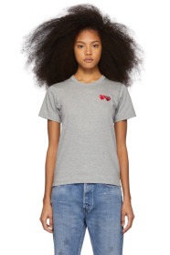 Comme des Garçons Play - Grey & Red Double Hearts T-Shirt