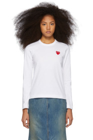 Comme des Garçons Play - White & Red Heart Patch Long Sleeve T-Shirt