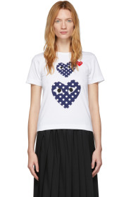Comme des Garçons Play - White Polka Dot Double Heart T-Shirt