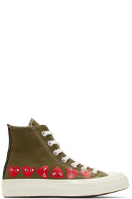 Comme des Garçons Play - Khaki Converse Edition Multiple Heart Chuck 70 High Sneakers
