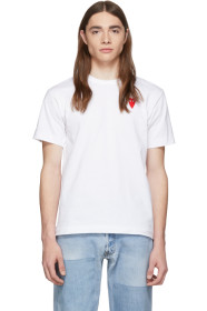 Comme des Garçons Play - T-shirt blanc et rouge Long Heart Patch