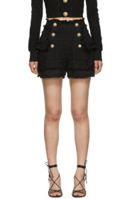 Balmain - Short à double boutonnage en tweed noir