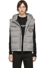 Balmain - Veste en duvet à motif pied-de-poule noire et blanche