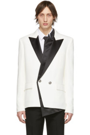 Balmain - White & Black Crepe Double-Breasted Blazer