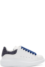Alexander McQueen - White & Navy Glitter Oversized Sneakers