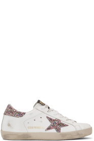 Golden Goose - Baskets scintillantes blanches Superstar exclusives à SSENSE