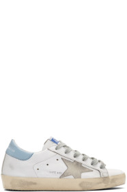 Golden Goose - Baskets blanches et bleues Superstar exclusives à SSENSE
