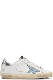 Golden Goose - Baskets blanches et bleues Superstar exclusives à SSENSE