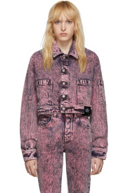 S.R. STUDIO. LA. CA. - Blouson en denim rose Mineral Wash Cropped Lab SOTO