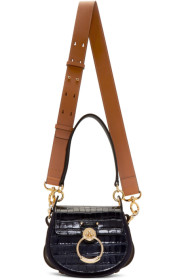 Chloé - Sac embossé façon croco bleu marine Small Tess