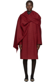Balenciaga - Red Houndstooth Scarf Coat