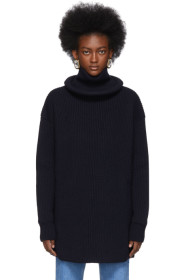 Balenciaga - Navy Virgin Wool Ribbed Ring Turtleneck