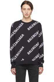Balenciaga - ネイビー & ホワイト ジャカード ロゴ セーター