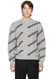 Balenciaga - グレー & ブラック オールオーバー ロゴ セーター