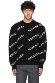 Balenciaga - ブラック & ホワイト オールオーバー ロゴ セーター
