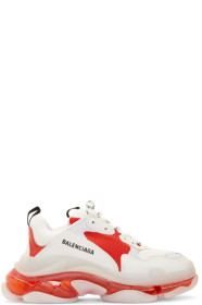 Balenciaga - White & Red Triple S Clear Sole Sneakers