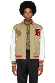 Burberry - Beige & White Wool & Leather Padfield Bomber Jacket