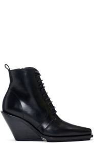Ann Demeulemeester - 黑色系带坡跟踝靴