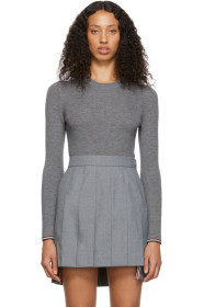 Thom Browne - Grey Rib Stitch Tipping Stripe Sweater