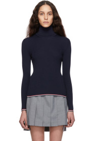 Thom Browne - Navy Rib Stitch Tipping Stripe Turtleneck