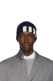 Thom Browne - Navy Cashmere 4-Bar Beanie