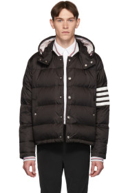 Thom Browne - Blouson aviateur en duvet noir 4-Bar Snap Front