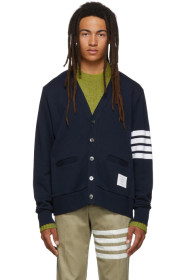 Thom Browne - Navy Classic Loopback 4-Bar V-Neck Cardigan