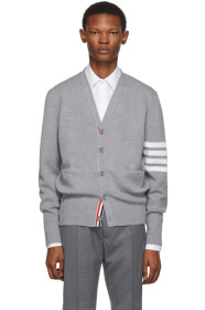 Thom Browne - Cardigan en laine de mérinos gris 4-Bar