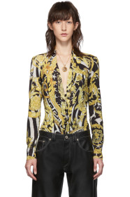 Versace - Black & Yellow Heritage Stamp Deep-V Bodysuit