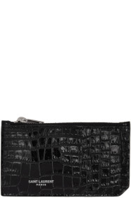 Saint Laurent - ブラッククロコ フラグメント ジップ カード ホルダー