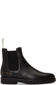 Common Projects - Bottes chelsea en cuir noires exclusives à SSENSE