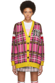 MSGM - SSENSE Exclusive Pink & Yellow Check Varsity Cardigan