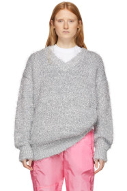 MSGM - Silver Lurex V-Neck Sweater