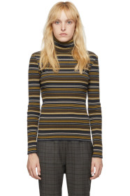 6397 - Navy & Brown Striped Rib Turtleneck