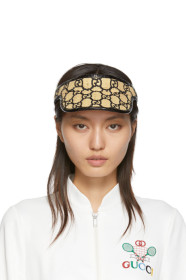 Gucci - Visière à garniture en peau de serpent noire GG
