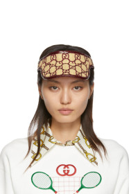 Gucci - Visière à garniture en peau de serpent bourgogne GG