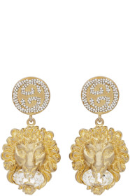 Gucci - Boucles d'oreilles dorées Crystal Lion Head