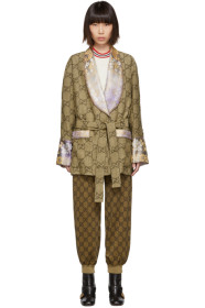 Gucci - Beige & Purple Silk & Linen Floral GG Jacket