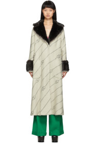 Gucci - Off-White Faux-Fur Collar Crystal GG Coat