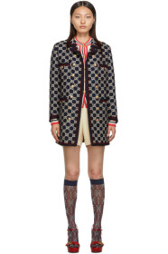 Gucci - Navy Tweed GG Double-Breasted Coat