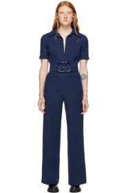 Gucci - Navy Belted Short Sleeve Jumpsuit