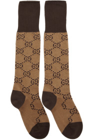Gucci - Chaussettes brunes et beiges GG Long