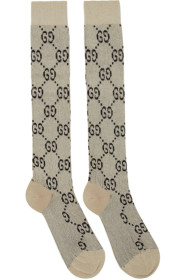 Gucci - Chaussettes blanc cassé Lamé GG